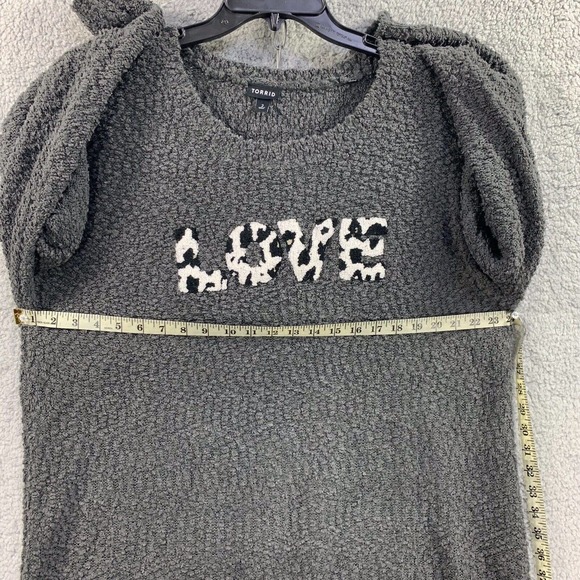 Torrid Sweater Teddy Bear Crew Neck Drop Shoulder "Love" Grey 2 2X 18/20 #B81777 - Picture 4 of 10
